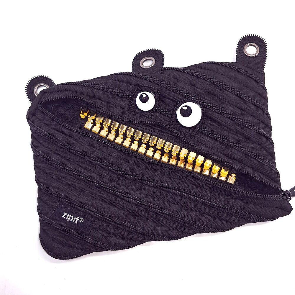 Zipit Grillz Monster gold Teeth Black Zipper Pencil Bag pouch for 3-Ring binder